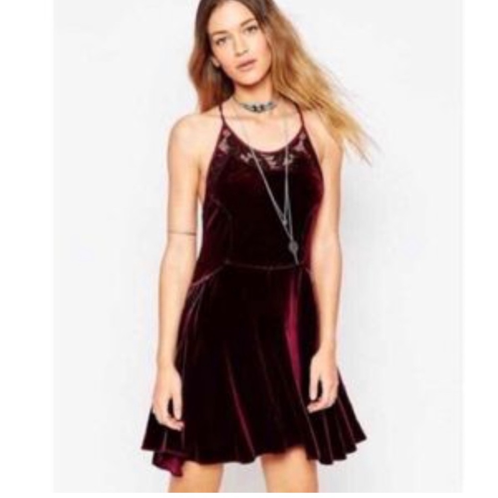 Free People FP Maroon / Burgundy Nightshade velvet Dress